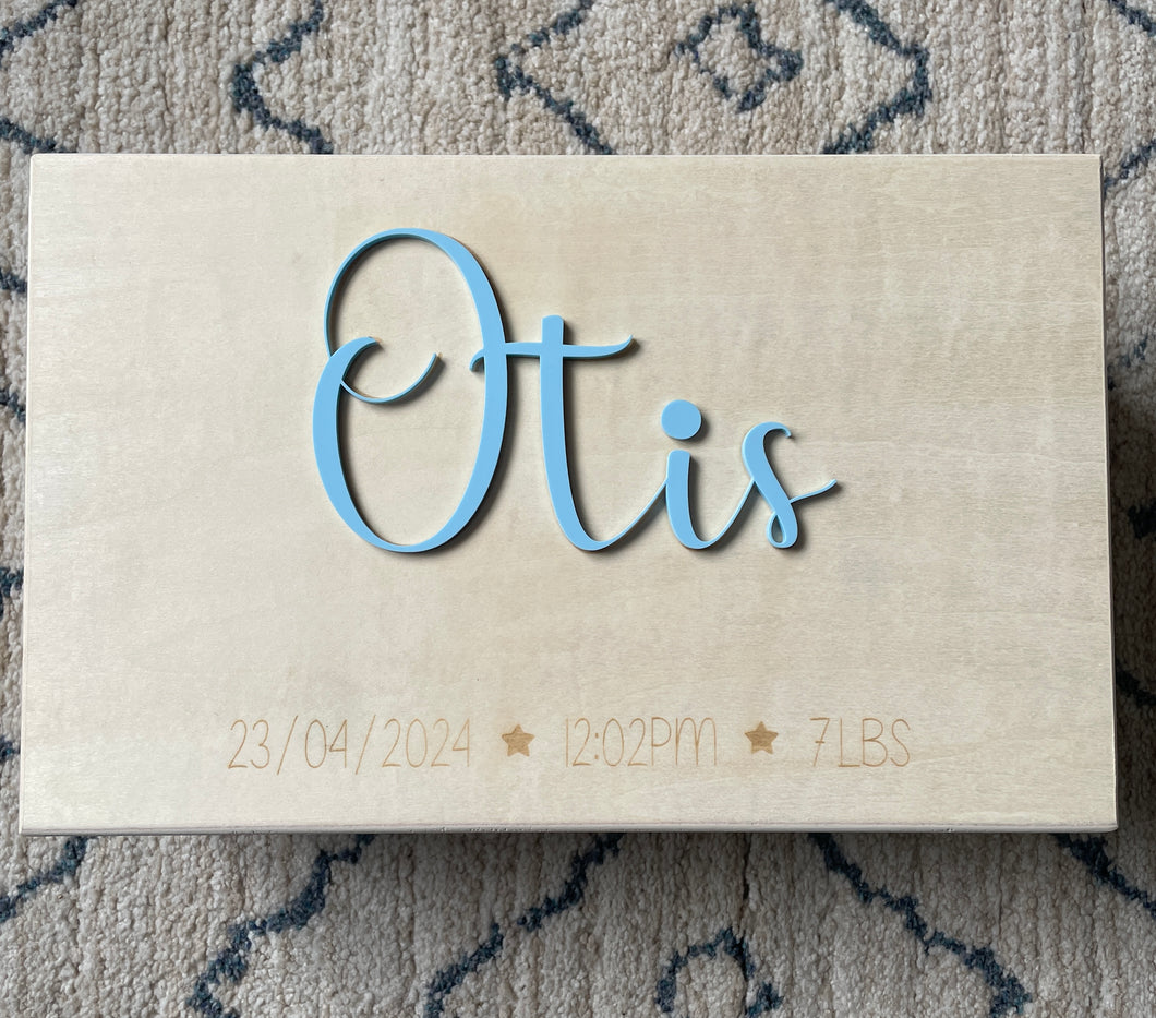 Star Detail Wooden Keepsake Box with acrylic name